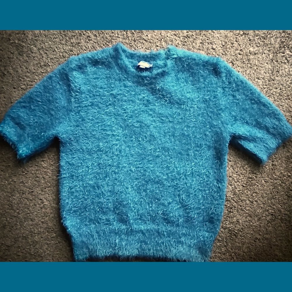 Soft Fuzzy Teal Short Sleeve Sweater